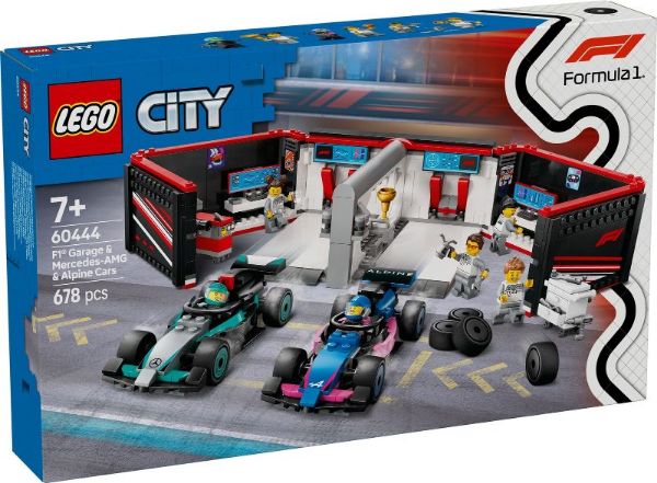 Afbeeldingen van LEGO City 60444 F1 garage met Mercedes-AMG en Alpine auto's